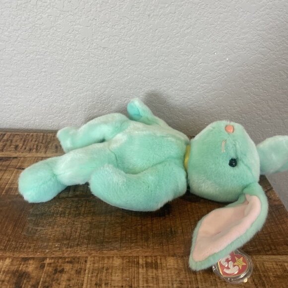 TY Beanie Buddy HIPPITY Green Bunny 14” Stuffed Animal Plush Beanie Babies 1998 - Picture 6 of 10